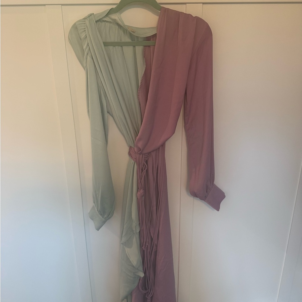 Elegant Two-Tone Draped Wrap Dress
